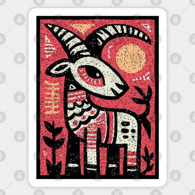 Mythical Ibex Goat | Sumerian Sun Symbol Magnet by TuncGK